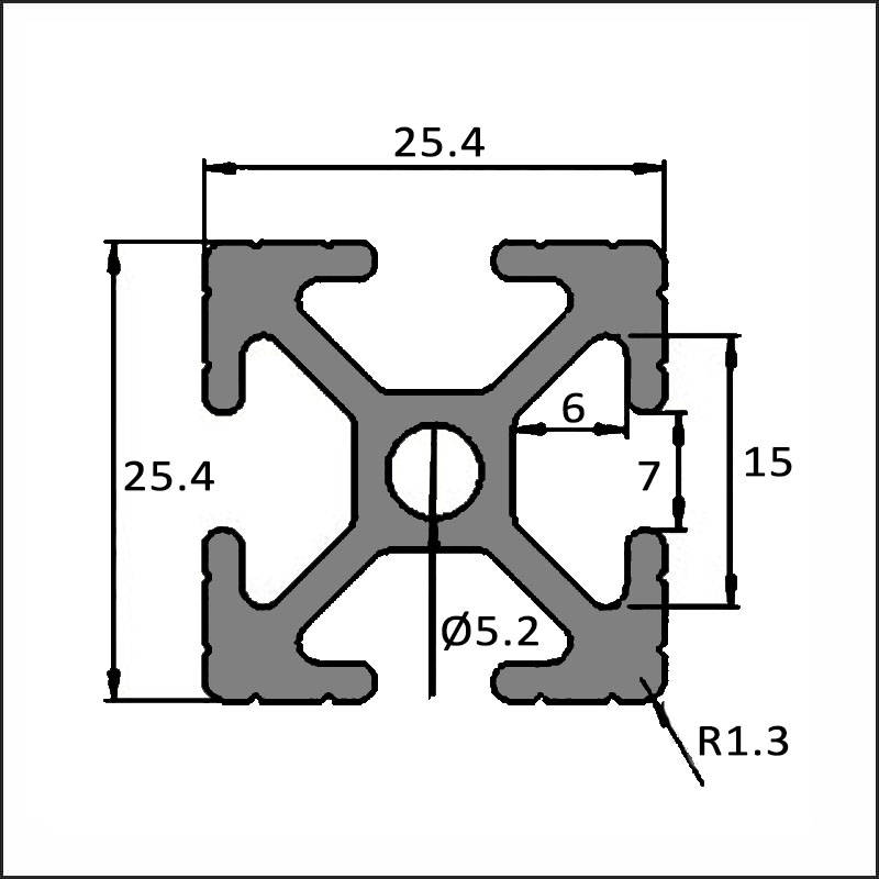 Aluminum T-slot 6-25.4 25.4