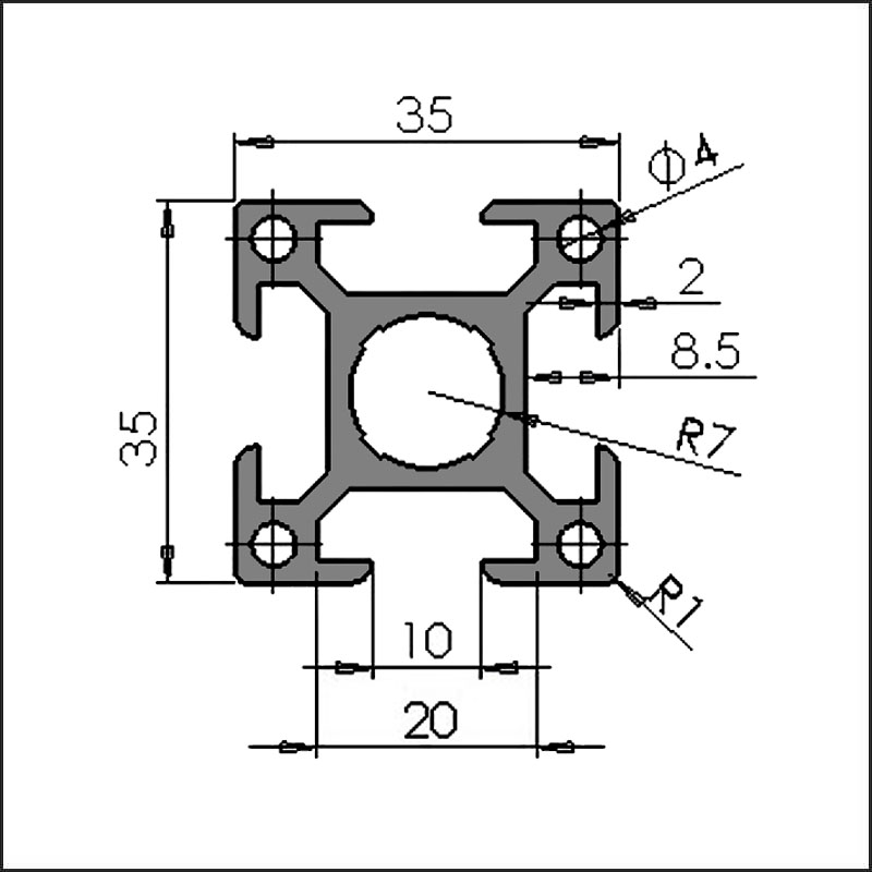 Aluminum t-slot 10 3535 CAD