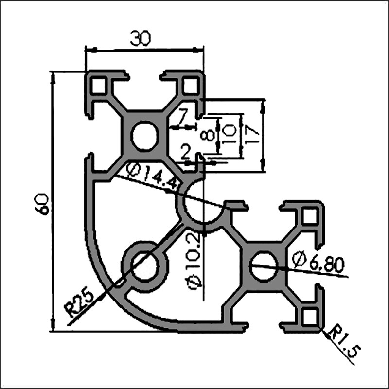 Aluminum t slot 3060DR CAD