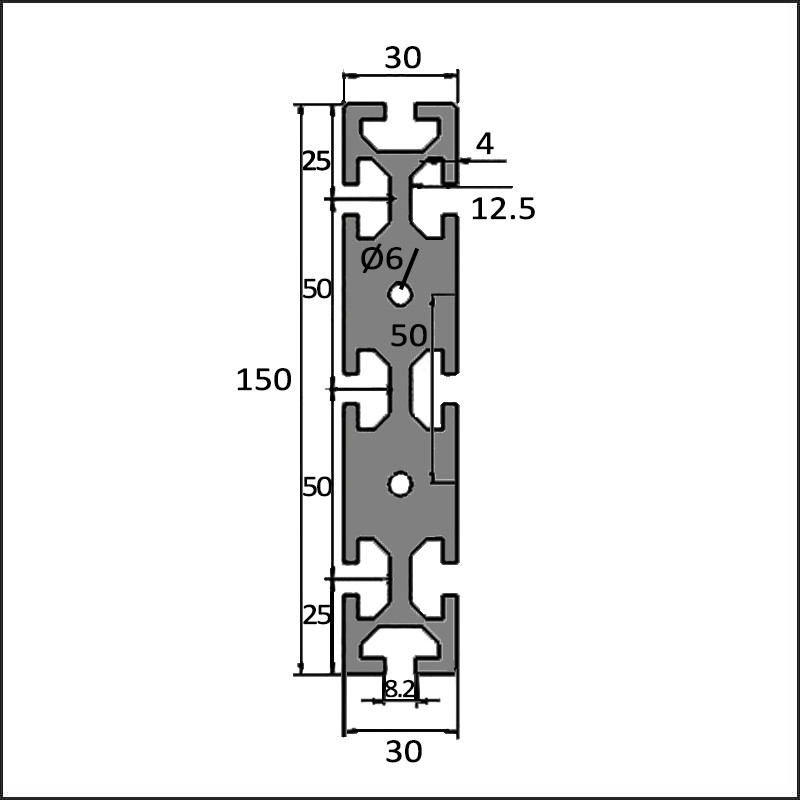 Aluminum t slot 8 30150B CAD