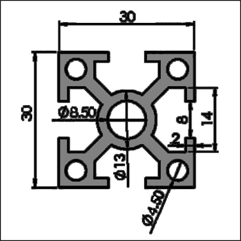 Aluminum t-slot 8 3030D CAD