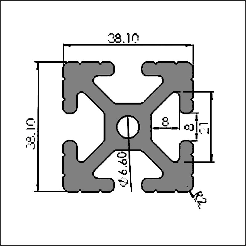 Aluminum t-slot 8 38.1 38.1 CAD