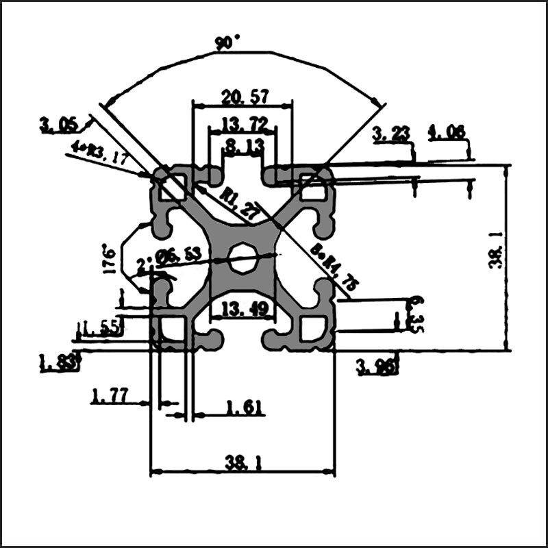 Aluminum t-slot 8 38.1 38.1