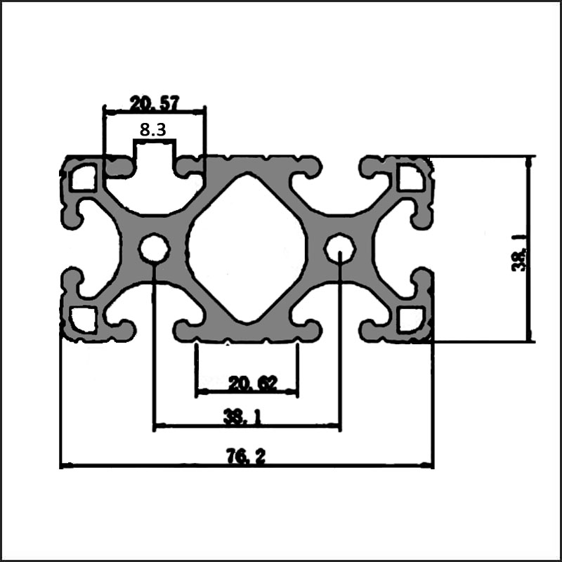 Aluminum t-slot 8 38.1 76.2 CAD