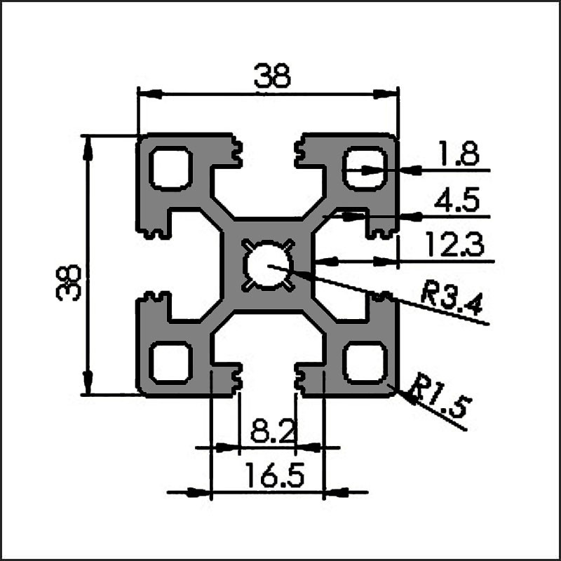 Aluminum t-slot 8 3838 CAD