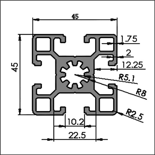 Aluminum t-slot 10-4545 CAD