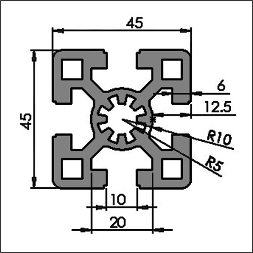 Aluminum t-slot-10 4545D CAD