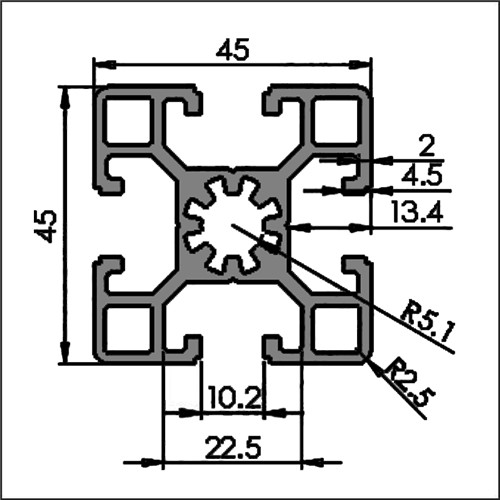 Aluminum t-slot 10-4545L CAD