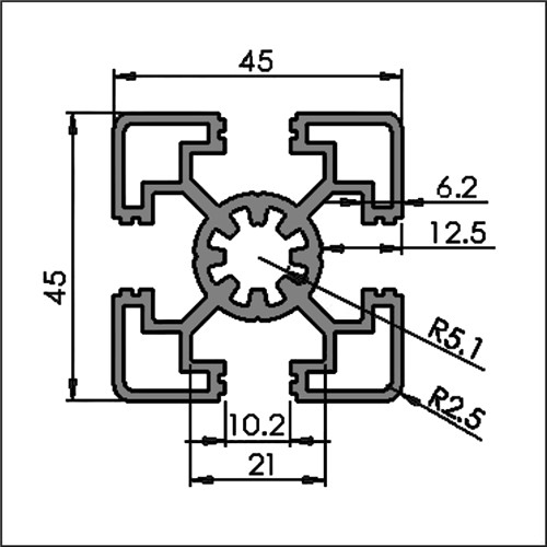 Aluminum t-slot 10-4545SL CAD