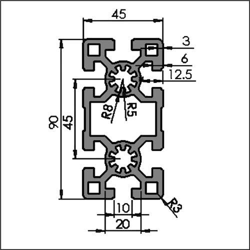 Aluminum t-slot 10-4590B CAD