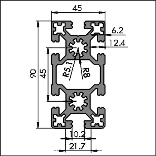 Aluminum t-slot 10-4590W CAD