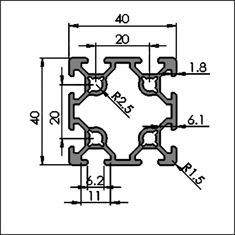 Aluminum t-slot 6-4040G CAD