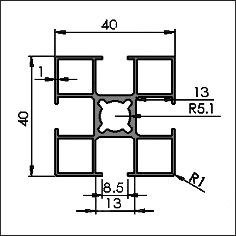 Aluminum t-slot 8-4040A CAD