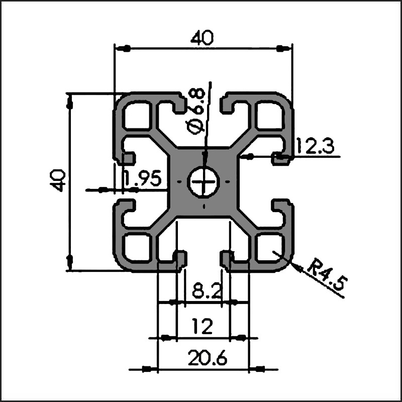 Aluminum t-slot 8-4040B CAD