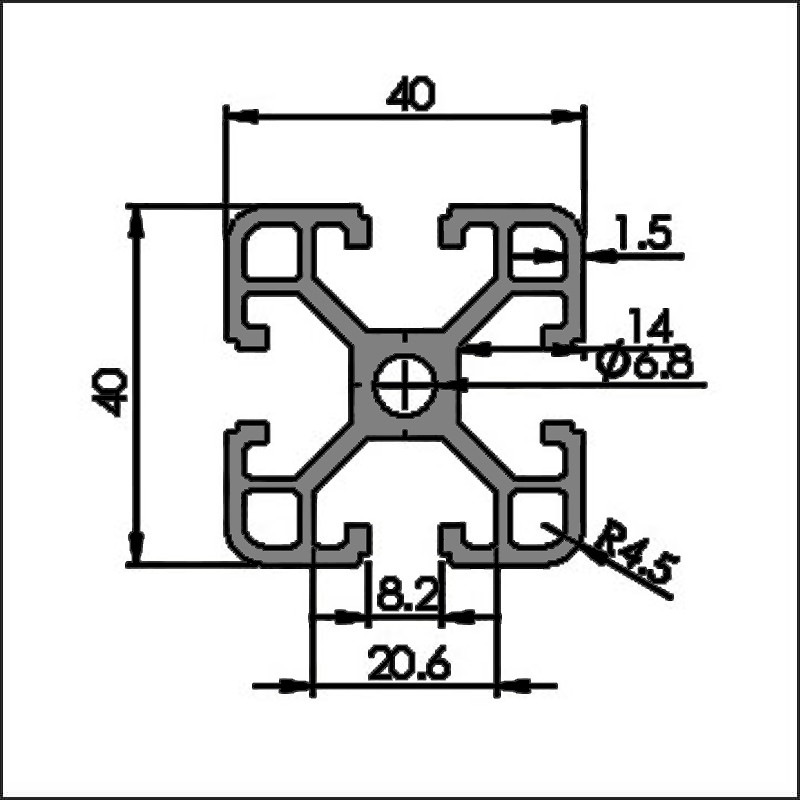 Aluminum t-slot 8-4040C CAD