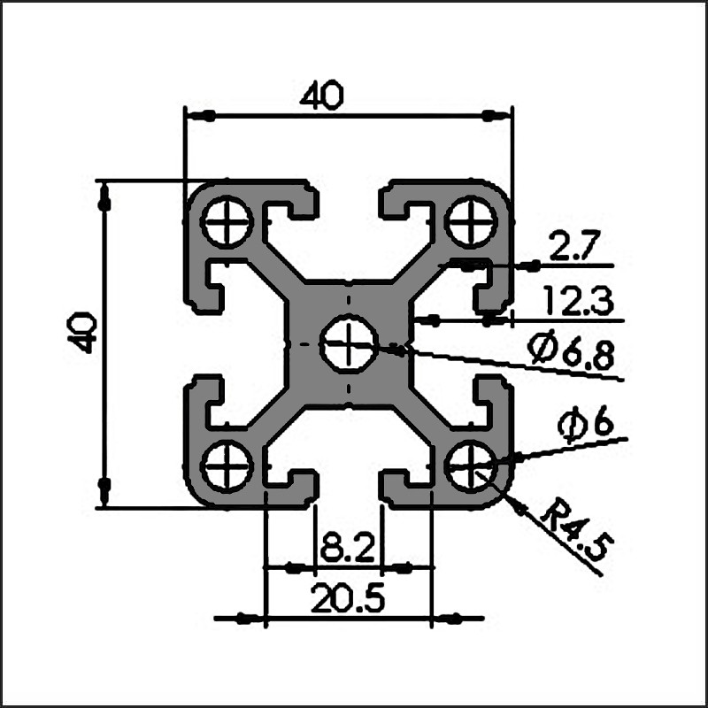 Aluminum t-slot 8-4040D CAD