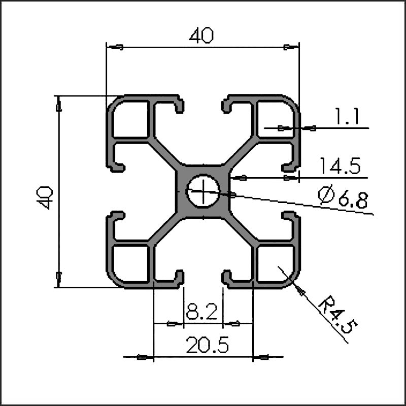 Aluminum t-slot 8-4040E CAD