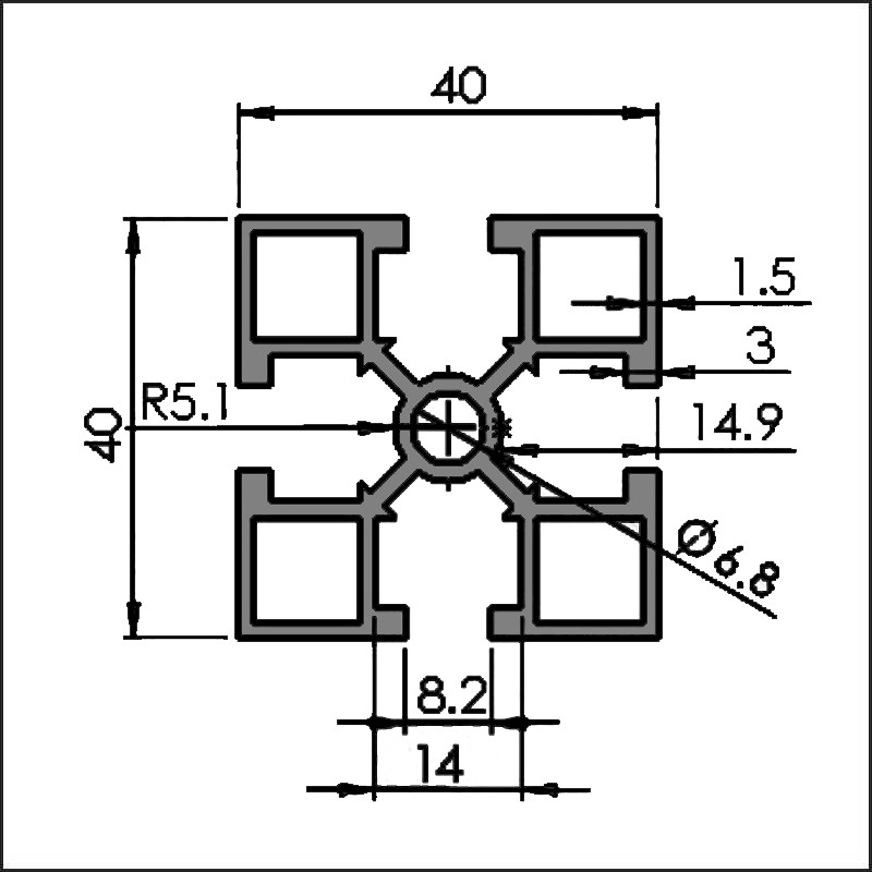 Aluminum t-slot 8-4040HA CAD