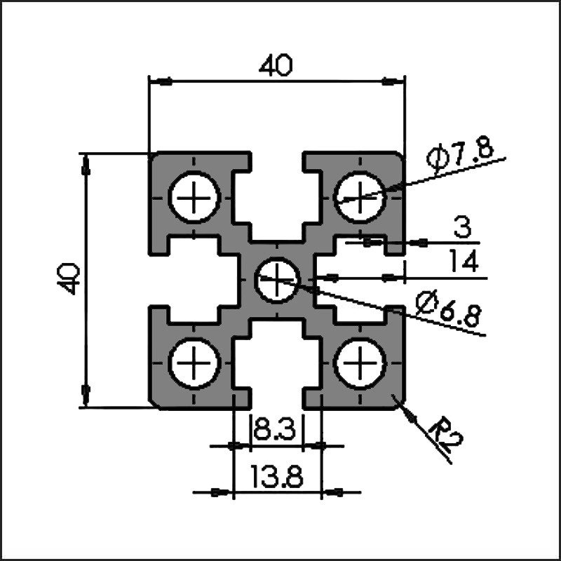 Aluminum t-slot 8-4040HB CAD