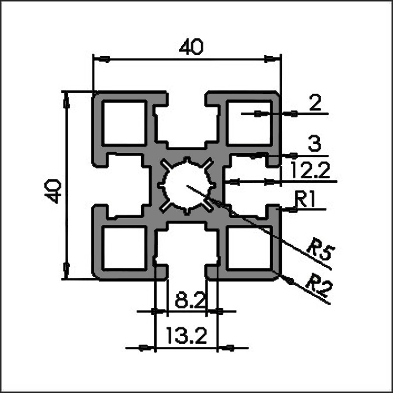 Aluminum t-slot 8-4040HC CAD