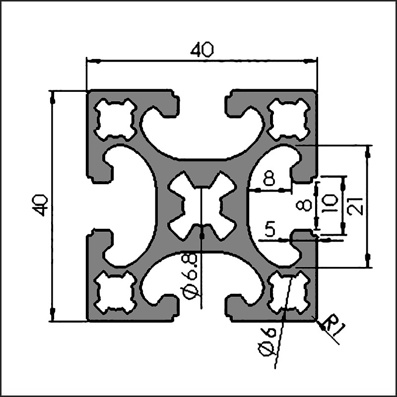 Aluminum t-slo -8-4040HF CAD
