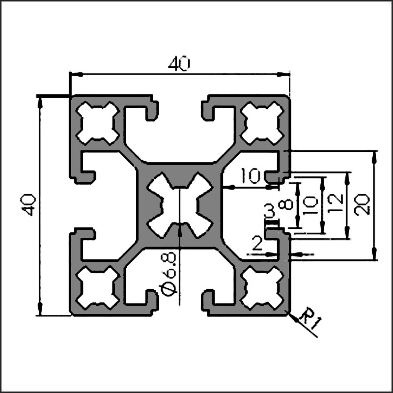 Aluminum t-slot 8-4040HJ CAD