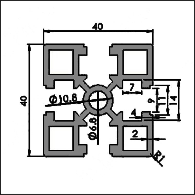 Aluminum t-slot 8-4040HP CAD