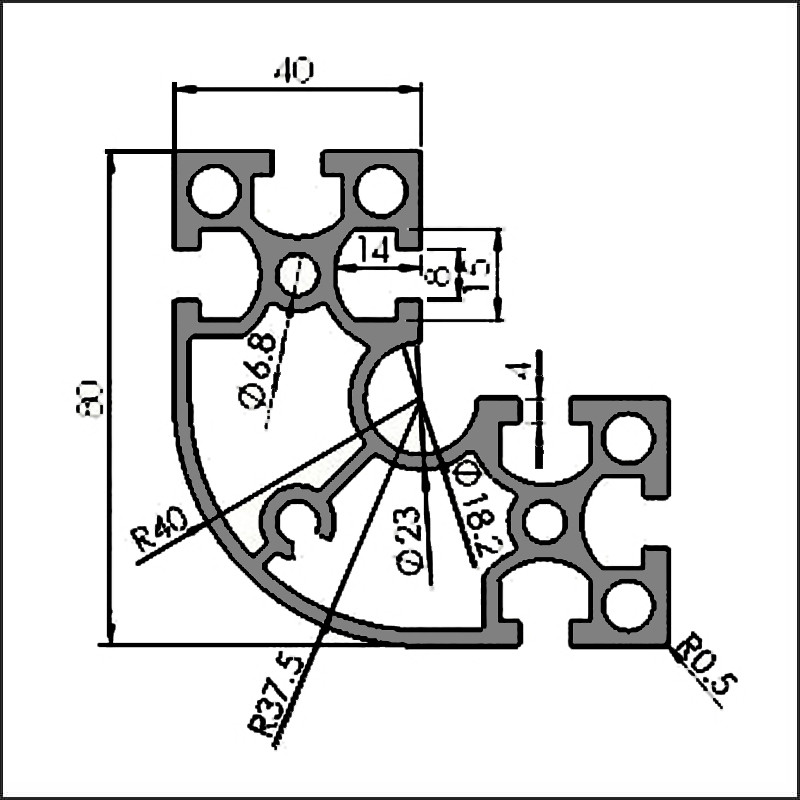 Aluminum t-slot 8-4080DR CAD