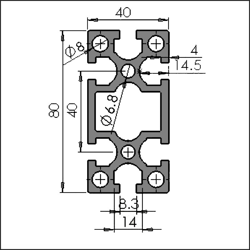 Aluminum t-slot 8-4080HD CAD