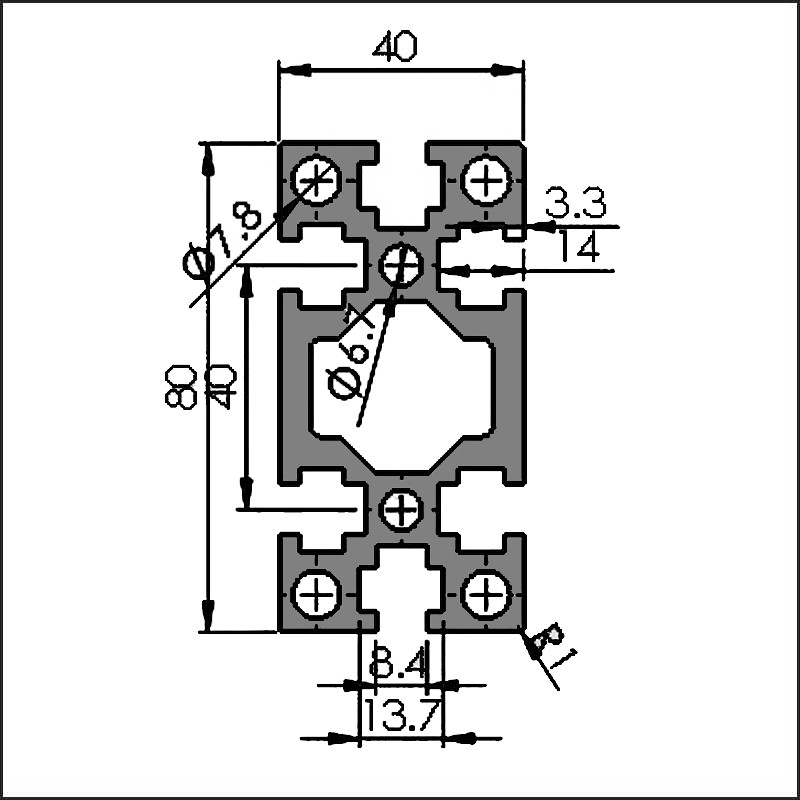 Aluminum t-slot 8-4080HE CAD