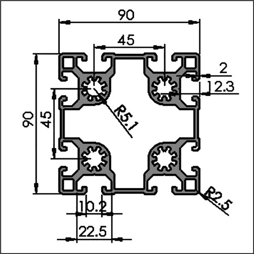 Aluminum-t-slot-10-9090-CAD