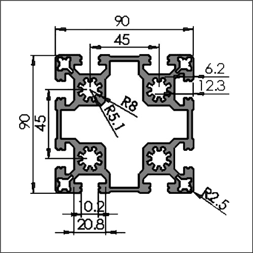 Aluminum-t-slot-10-9090W-CAD